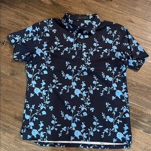 G/FORE Dark Blue Polo with Light Blue Floral Design